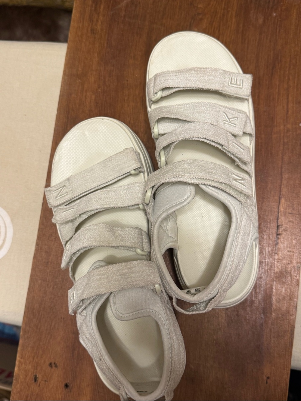 NIKE Light Beige Velcro Strap Platform Sandals